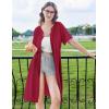Ekouaer Zipper Robes for Women Knee Length Bathrobe Lightweight Housecoat Short Sleeve Nightgown with Pockets S-3XL(Wine Red With Pink)
