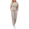 Ekouaer Jumpsuits for Women Dressy Summer Romper Ribbed Knit Casual Travel Outfits 2026 Vacation Beach Clothes(Beige)