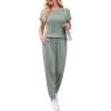 Ekouaer Jumpsuits for Women Dressy Summer Romper Ribbed Knit Casual Travel Outfits 2026 Vacation Beach Clothes(Celadon Green)