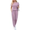 Ekouaer Jumpsuits for Women Dressy Summer Romper Ribbed Knit Casual Travel Outfits 2026 Vacation Beach Clothes(Dark Purple)