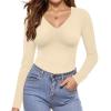 Ekouaer Long Sleeve Shirts for Women V Neck Basics Tops Lightweight Base Layer Slim Fit Top Thermal Undershirts(Beige)