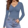 Ekouaer Long Sleeve Shirts for Women V Neck Basics Tops Lightweight Base Layer Slim Fit Top Thermal Undershirts(Blue)