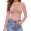 Ekouaer Long Sleeve Shirts for Women V Neck Basics Tops Lightweight Base Layer Slim Fit Top Thermal Undershirts(Dark Pink)