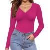 Ekouaer Long Sleeve Shirts for Women V Neck Basics Tops Lightweight Base Layer Slim Fit Top Thermal Undershirts(Hot Pink)