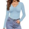 Ekouaer Long Sleeve Shirts for Women V Neck Basics Tops Lightweight Base Layer Slim Fit Top Thermal Undershirts(Light Blue)