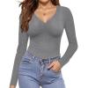 Ekouaer Long Sleeve Shirts for Women V Neck Basics Tops Lightweight Base Layer Slim Fit Top Thermal Undershirts(Light Grey)