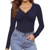 Ekouaer Long Sleeve Shirts for Women V Neck Basics Tops Lightweight Base Layer Slim Fit Top Thermal Undershirts(Navy Blue)