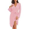 Ekouaer Robe for Women Ribbed Knit Bathrobe Soft Knee Length Kimono Robes Ladies Sleepwear with Pockets S-XXL(Pink)