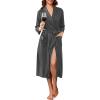 Ekouaer Robes for Women Long Waffle Knit Bathrobe Lightweight Kimono Robe Soft Shawl Collar Spa Robes with Pockets S-XXL(Dark Gray/Small Waffle)