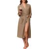 Ekouaer Robes for Women Long Waffle Knit Bathrobe Lightweight Kimono Robe Soft Shawl Collar Spa Robes with Pockets S-XXL(Khaki/Big Waffle)