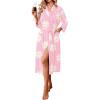 Ekouaer Robes for Women Long Waffle Knit Bathrobe Lightweight Kimono Robe Soft Shawl Collar Spa Robes with Pockets S-XXL(Light Pink Floral/Small Waffle)