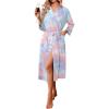 Ekouaer Robes for Women Long Waffle Knit Bathrobe Lightweight Kimono Robe Soft Shawl Collar Spa Robes with Pockets S-XXL(Pink Tie Dye/Small Waffle)