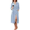 Ekouaer Robes for Women Long Waffle Knit Bathrobe Lightweight Kimono Robe Soft Shawl Collar Spa Robes with Pockets S-XXL(Sky Blue/Small Waffle)