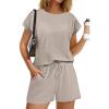 Ekouaer Rompers for Women Ribbed Knit Short Jumpsuit 2026 Summer Casual Vacation Outfits(Beige)