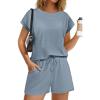 Ekouaer Rompers for Women Ribbed Knit Short Jumpsuit 2026 Summer Casual Vacation Outfits(Dark Blue)