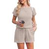 Ekouaer Rompers for Women Ribbed Knit Short Jumpsuit 2026 Summer Casual Vacation Outfits(Khaki)