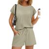 Ekouaer Rompers for Women Ribbed Knit Short Jumpsuit 2026 Summer Casual Vacation Outfits(Light Green)