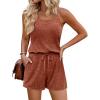 Ekouaer Rompers for Women Summer Casual 2026 Sleeveless Scoop Neck Ribbed Adjustable Shorts Jumpsuit with Pockets(Caramel Brown)