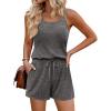 Ekouaer Rompers for Women Summer Casual 2026 Sleeveless Scoop Neck Ribbed Adjustable Shorts Jumpsuit with Pockets(Dark Grey)