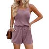 Ekouaer Rompers for Women Summer Casual 2026 Sleeveless Scoop Neck Ribbed Adjustable Shorts Jumpsuit with Pockets(Fuchsia)