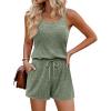 Ekouaer Rompers for Women Summer Casual 2026 Sleeveless Scoop Neck Ribbed Adjustable Shorts Jumpsuit with Pockets(Ice Green)