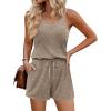 Ekouaer Rompers for Women Summer Casual 2026 Sleeveless Scoop Neck Ribbed Adjustable Shorts Jumpsuit with Pockets(Khaki)
