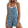 Ekouaer Rompers for Women Summer Casual Sleeveless Short Overalls Boho Spaghetti Strap Shorts Jumpsuit with Pockets(Blue Green Floral)