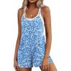 Ekouaer Rompers for Women Summer Casual Sleeveless Short Overalls Boho Spaghetti Strap Shorts Jumpsuit with Pockets(Light Blue Floral)