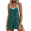 Ekouaer Rompers for Women Summer Casual Sleeveless Short Overalls Boho Spaghetti Strap Shorts Jumpsuit with Pockets(Small Green Floral)