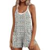 Ekouaer Rompers for Women Summer Casual Sleeveless Short Overalls Boho Spaghetti Strap Shorts Jumpsuit with Pockets(White Daisy Floral)