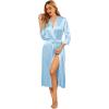 Ekouaer Silk Robes for Women Long Satin Bride Bridesmaid Wedding Party Robes Lightweight Sexy Sleepwear with Pockets(Light Blue)