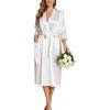 Ekouaer Silk Robes for Women Long Satin Bride Bridesmaid Wedding Party Robes Lightweight Sexy Sleepwear with Pockets(White)