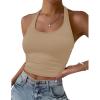 Ekouaer Women Halter Top Backless Scroop Neck Slim Stretchy Ribbed Knit Camisole Crop Tops S-XXL(Beige)