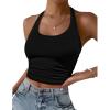 Ekouaer Women Halter Top Backless Scroop Neck Slim Stretchy Ribbed Knit Camisole Crop Tops S-XXL(Black)