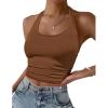Ekouaer Women Halter Top Backless Scroop Neck Slim Stretchy Ribbed Knit Camisole Crop Tops S-XXL(Brown)