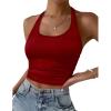 Ekouaer Women Halter Top Backless Scroop Neck Slim Stretchy Ribbed Knit Camisole Crop Tops S-XXL(Deep Red)
