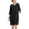 Ekouaer Women Zipper Robe 3/4 Sleeve Nightgowns Lightweight Short Bathrobe with Pockets S-3XL(Black)