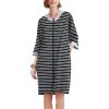Ekouaer Women Zipper Robe 3/4 Sleeve Nightgowns Lightweight Short Bathrobe with Pockets S-3XL(Black Strips)