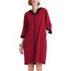 Ekouaer Women Zipper Robe 3/4 Sleeve Nightgowns Lightweight Short Bathrobe with Pockets S-3XL(Dark Red)