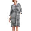 Ekouaer Women Zipper Robe 3/4 Sleeve Nightgowns Lightweight Short Bathrobe with Pockets S-3XL(Grey Strips)