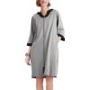 Ekouaer Women Zipper Robe 3/4 Sleeve Nightgowns Lightweight Short Bathrobe with Pockets S-3XL(Light Grey)