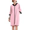 Ekouaer Women Zipper Robe 3/4 Sleeve Nightgowns Lightweight Short Bathrobe with Pockets S-3XL(Pink)
