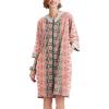 Ekouaer Women Zipper Robe 3/4 Sleeve Nightgowns Lightweight Short Bathrobe with Pockets S-3XL(Pink Ethnic Print)