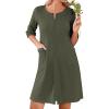 Ekouaer Women Zipper Robes Knee Length Waffle Knit Bathrobe Lightweight House Coat with Pockets 3/4 Sleeves Loungewear S-3XL(Army Green)
