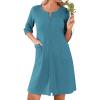 Ekouaer Women Zipper Robes Knee Length Waffle Knit Bathrobe Lightweight House Coat with Pockets 3/4 Sleeves Loungewear S-3XL(Dark Blue)
