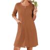 Ekouaer Women Zipper Robes Knee Length Waffle Knit Bathrobe Lightweight House Coat with Pockets 3/4 Sleeves Loungewear S-3XL(Deep Khaki)