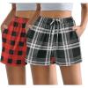 Ekouaer Womens 2 Pack Pajama Shorts Comfy Lounge Bottom Y2k Printed Sleep Short with Pockets Pj Bottoms S-XXL(Red Plaid/Black Plaid)