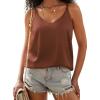 Ekouaer Womens 2-Pack Silk Satin Camisole Tank Top V Neck Sexy Cross Back Spaghetti Strap Cami Sleeveless Lounge Tops S-XXL(1-caramel)