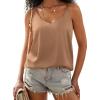 Ekouaer Womens 2-Pack Silk Satin Camisole Tank Top V Neck Sexy Cross Back Spaghetti Strap Cami Sleeveless Lounge Tops S-XXL(1-khaki)