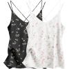 Ekouaer Womens 2-Pack Silk Satin Camisole Tank Top V Neck Sexy Cross Back Spaghetti Strap Cami Sleeveless Lounge Tops S-XXL(Black Floral+white Floral)